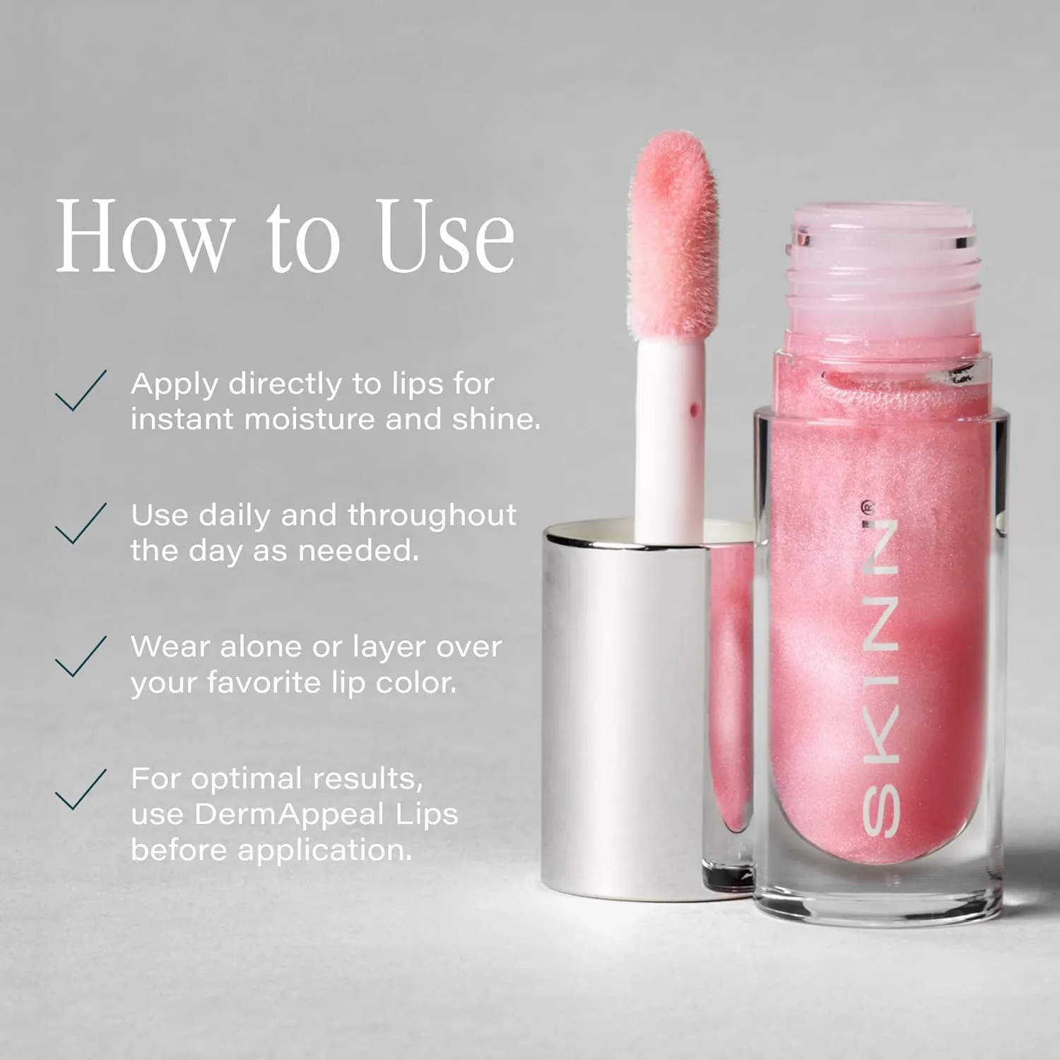 SKINN Luminous Blush Lip Oil - Support Collagen Production, Smooth Lines & Soothe Dry Cracked Lips - Hydrating Clear Lip Oils - Improve Skin's Elasticity, Texture & Glow - Vitamin C & Manuka Honey