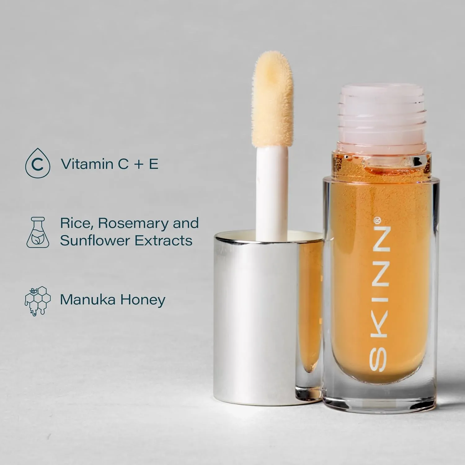 SKINN Luminous Blush Lip Oil - Support Collagen Production, Smooth Lines & Soothe Dry Cracked Lips - Hydrating Clear Lip Oils - Improve Skin's Elasticity, Texture & Glow - Vitamin C & Manuka Honey