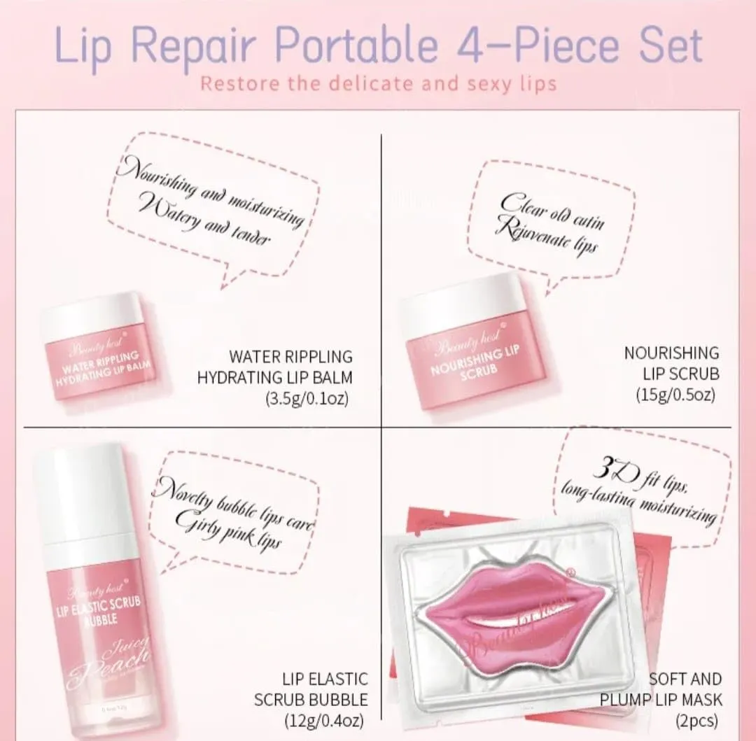 SLT 4-in-1 Lip Care Kit with Hydrating Lip Balm, Lip Scrub, Elastic Scrub Bubble and Overnight Lip Mask for Luscious, Soft & Supple Lips - Overnight Lip Treatment for Dry Chapped Lips, Lip Lines