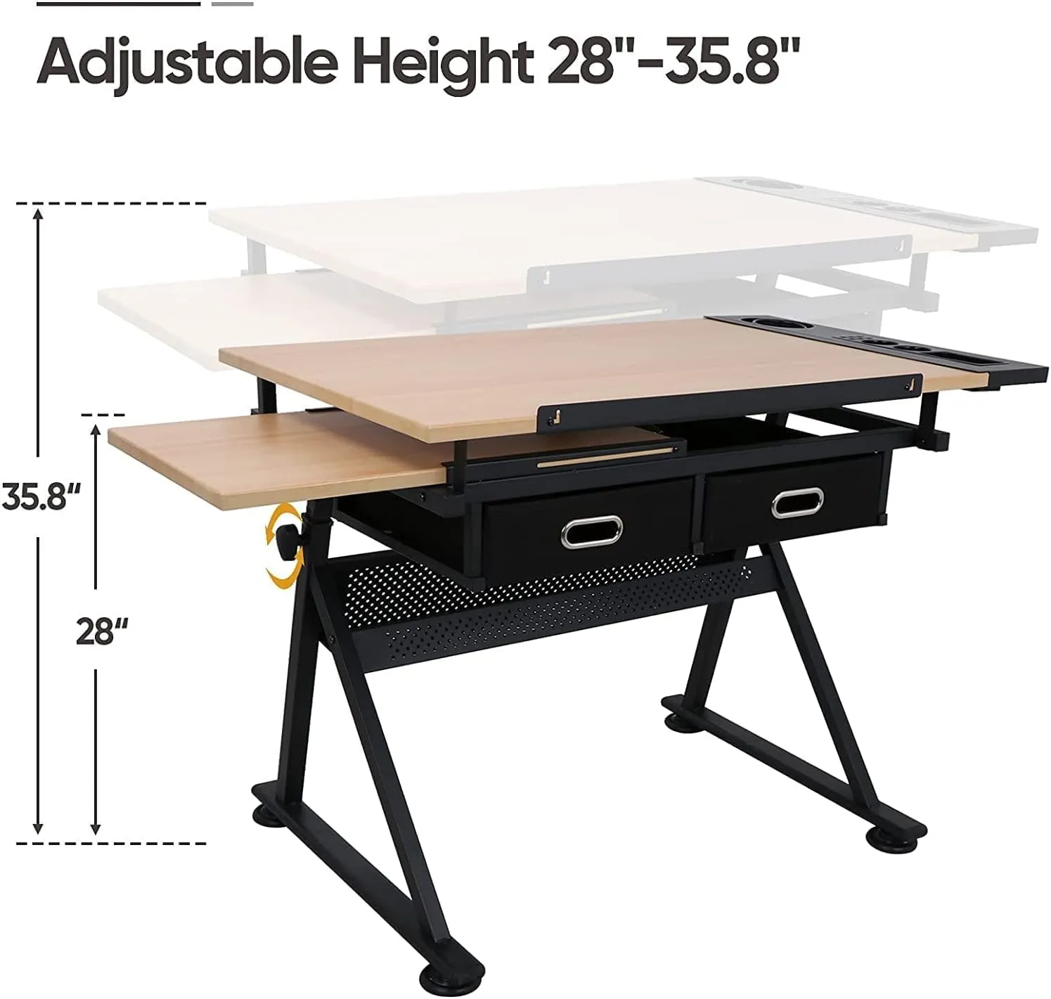Smartxchoices Drafting Table Drawing Desk Reclining Tiltable Tabletop Bundle Set with Stool and 2 Storage Drawers Art Writing Reading Workstation for Office and Home