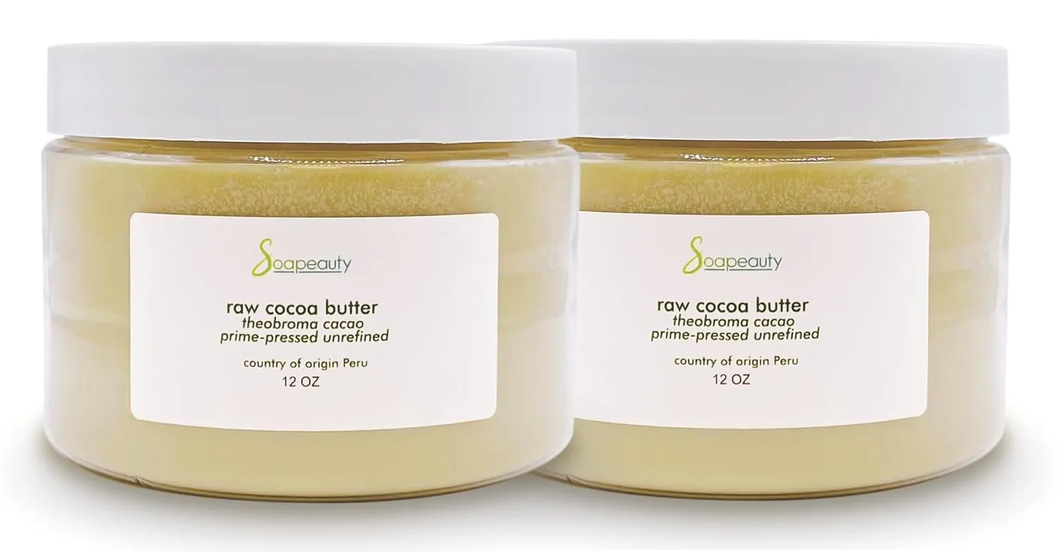 Soapeauty Cocoa Butter Raw Unrefined Non-Deodorized | 100% Pure Natural | Body, Hair & DIY Recipes, Lip Balms, Lotions, Creams, Stretch Marks | Non GMO, No Preservatives, Vegan | 24 oz (2 x 12 oz)