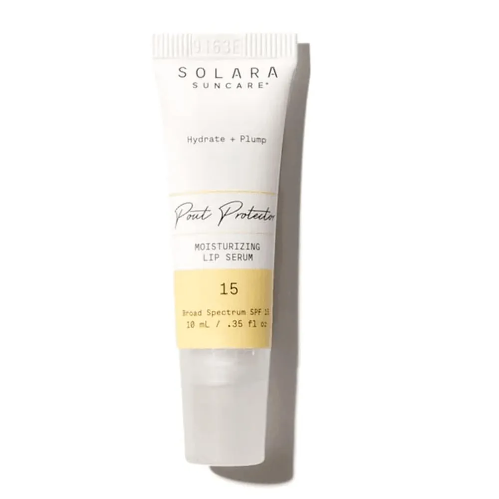 Solara Suncare - Pout Protector Moisturizing Lip Serum, SPF 15 | EWG Verified, Vegan, Cruelty Free, Reef friendly | Plumps Hydrates, Formulated With Zinc Oxide   Tripeptide Blend (0.35 fl oz |10 ml)