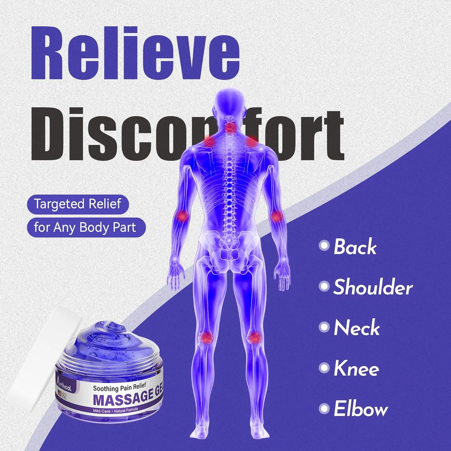 Soothing Pain Relief Massage Gel | Muscle & Joint Pain Gel for Back, Shoulder, Neck, Knee & Elbow | Natural Ingredient & Fast-Absorbing Formula Infused with Arnica, Turmeric & Emu Oil (3.53oz)