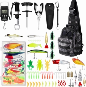 Sosation 134 Pcs Fishing Tool Kit Fishing Gear and Equipment for Men Adults, Include Hook Remover, Pliers Kit, Tackle Box with Tackle Included, Lures, Lip Gripper, Weigh Scale