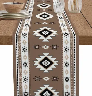 Southwest Aztec Table Runners 72 Inches Long, Cotton Linen Fabric Table Runner Dresser Scarf, Boho Brown Ethnic Tribes Vintage Tablerunner for Party/Kitchen/Dinner/Wedding Decor 13''x72''