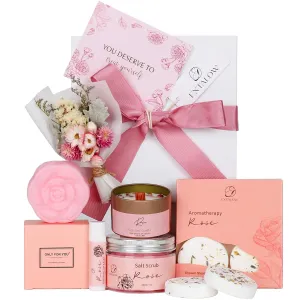 Spa Gifts for Women Bath and Body Gift Basket Mothers Day Gifts Rose Home Spa Set Self Care Gifts for Mom Sister Her Wife Birthday Gift for Women Spa Kit Care Package Thank You Gifts