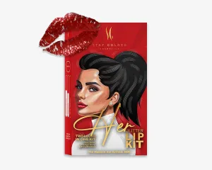 Stay Golden Cosmetics HER Glitter Lip Kit, Cherry Red with Silver Sparkles