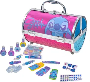Stitch by Townley Girl Cosmetic Makeup Train Case Set Includes Lip Gloss, Shadows, Brushes, Nail Polishes, Hair Clips, Tattoos, Accessories & More! for Girls Ages 3  Perfect for Parties, Sleepovers