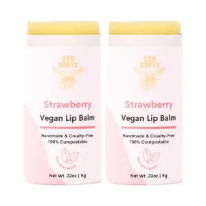 Strawberry Scented Lip Balm 2 Pack - Vegan and Organic Lip Moisturizer - Cruelty-Free, Eco-Friendly - Made in USA with Compostable Packaging - Artfully Crafted Lip Balm Set