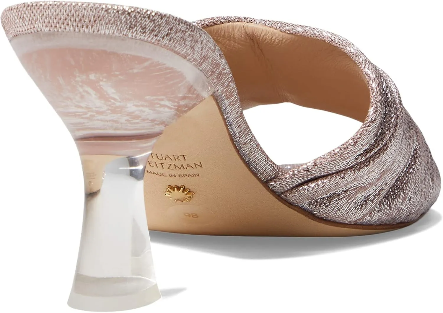 Stuart Weitzman Ruche 75 Slide Heels for Women - Shimmery Textile Upper with Slip-on Style, Festive Wear Comfortable Heels