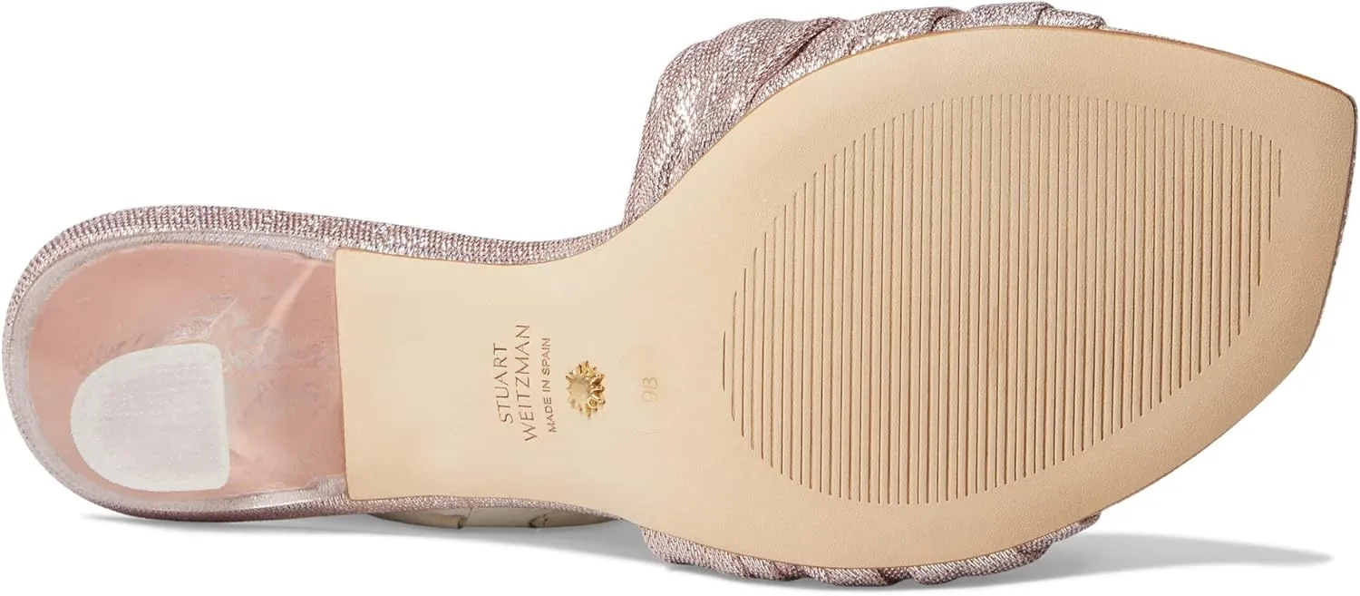 Stuart Weitzman Ruche 75 Slide Heels for Women - Shimmery Textile Upper with Slip-on Style, Festive Wear Comfortable Heels