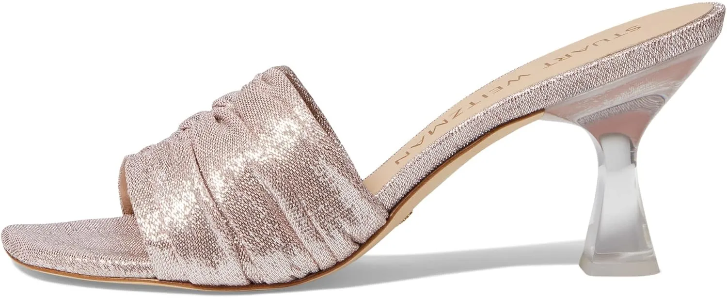 Stuart Weitzman Ruche 75 Slide Heels for Women - Shimmery Textile Upper with Slip-on Style, Festive Wear Comfortable Heels