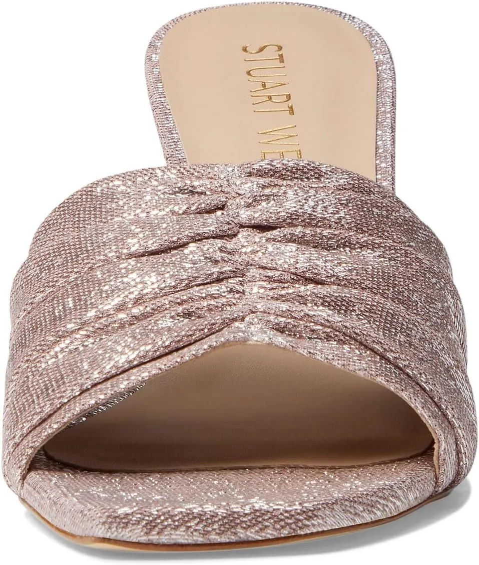 Stuart Weitzman Ruche 75 Slide Heels for Women - Shimmery Textile Upper with Slip-on Style, Festive Wear Comfortable Heels