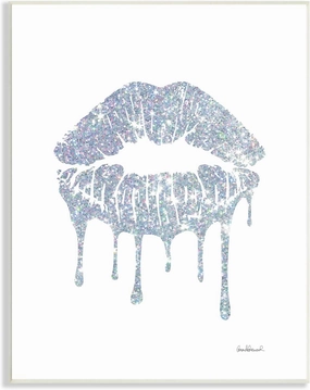 Stupell Industries Glam Shimmer Lip Pucker Kiss Minimal Cool Tones, Designed by Amanda Greenwood Wall Plaque, 10 x 15, Blue