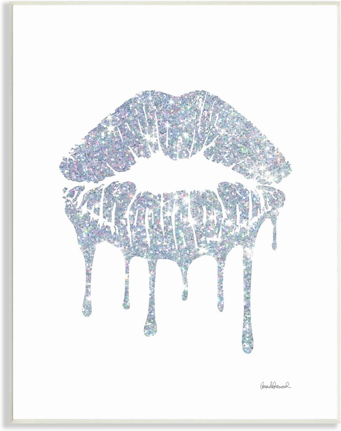 Stupell Industries Glam Shimmer Lip Pucker Kiss Minimal Cool Tones, Designed by Amanda Greenwood Wall Plaque, 13 x 19, Blue