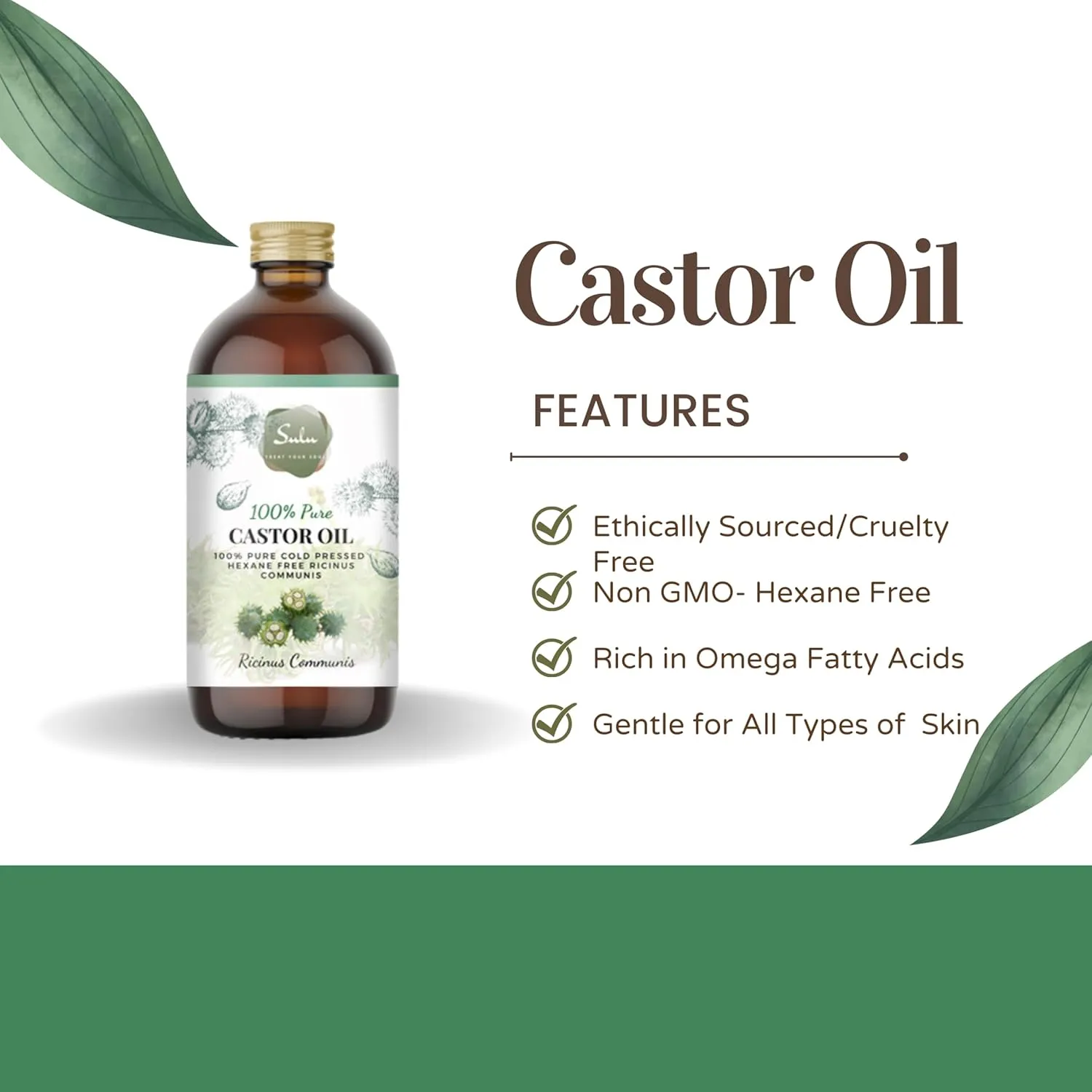 SULU ORGANICS 4 lbs 100% COLD PRESSED HEXANE FREE CASTOR OIL PREMIUM QUALITY