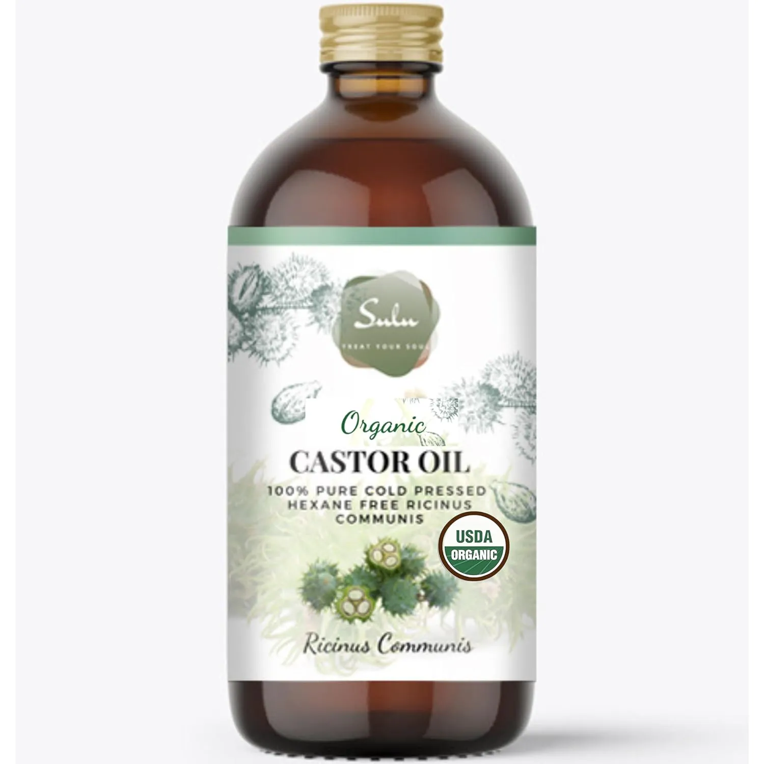 SULU ORGANICS Castor Oil- USDA Certified Organic(16 fl.oz Glass Bottle) Cold Pressed Hexane Free- 100% Pure