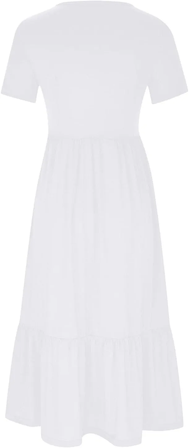 Summer Dresses for Women 2024 Maxi Casual Short Sleeve Crewneck Dress Flowy Swing Beach Sundresses with Pockets