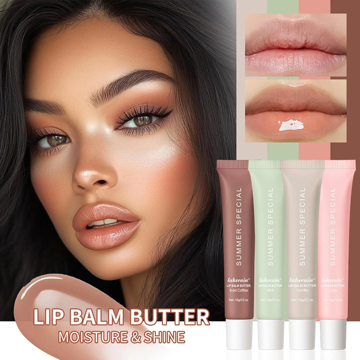 Summer Special Lip Butter Balm - Ultra-Hydrating, Nourishing Lip Care with Natural Ingredients, Shea Butter & Olive Butter, Soothes & Softens Dry Lips (4PCS, 0.5 Fl Oz (Pack of 4))