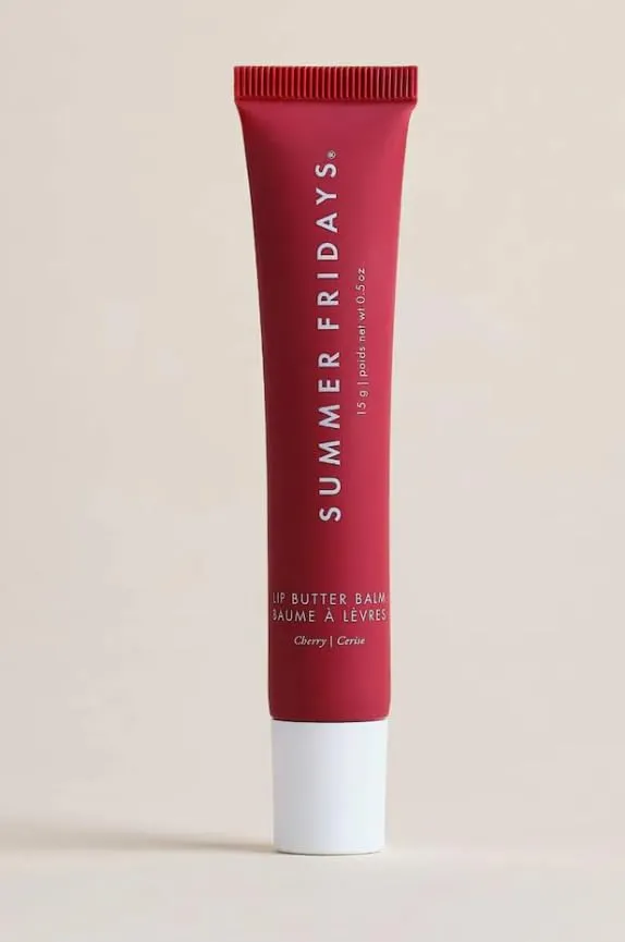 Summers Friday Lip Butter Balm, Vegan Moisturizing Formula with Shea Butter, Cherry - sheer cherry red