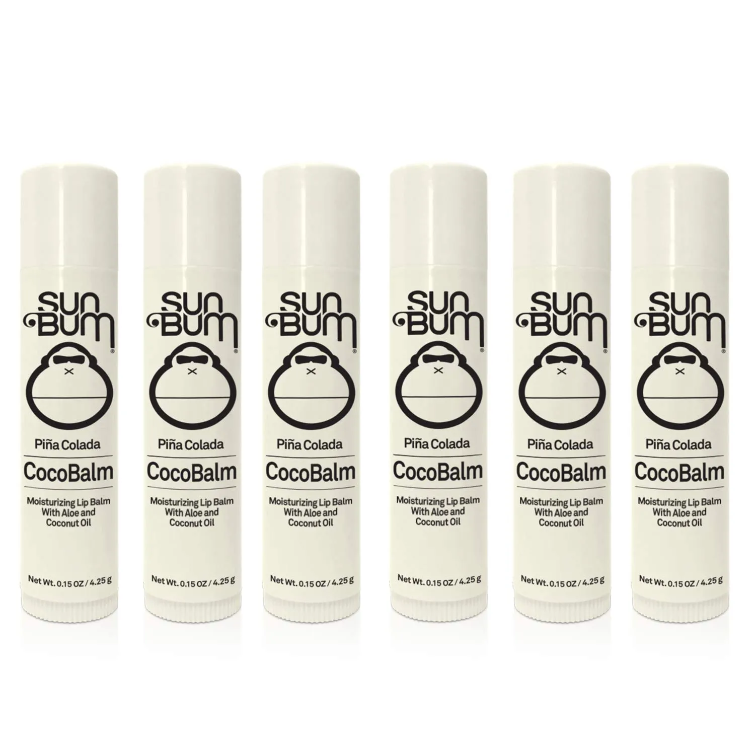 Sun Bum CocoBalm | Vegan and Cruelty Free Moisturizing Lip Balm with Aloe and Coconut Oil | Pina Colada (.15 oz) | Pack of 6