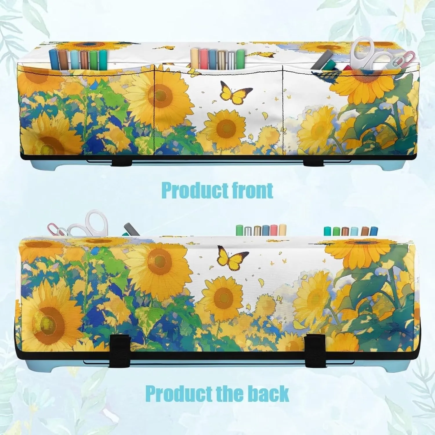 Sunflower Butterfly Pattern DIY Scrapbooking Die-Cut Machine Cover with 3 Pockets Carrying Bag Compatible with Cricut Explore Air,21 X 6.5X 5.3inches