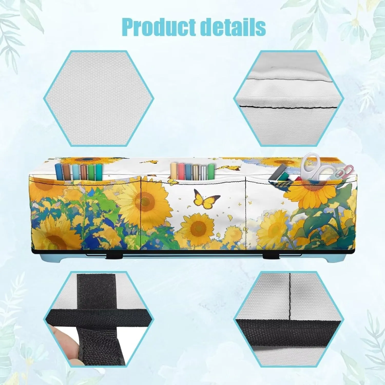 Sunflower Butterfly Pattern DIY Scrapbooking Die-Cut Machine Cover with 3 Pockets Carrying Bag Compatible with Cricut Explore Air,21 X 6.5X 5.3inches