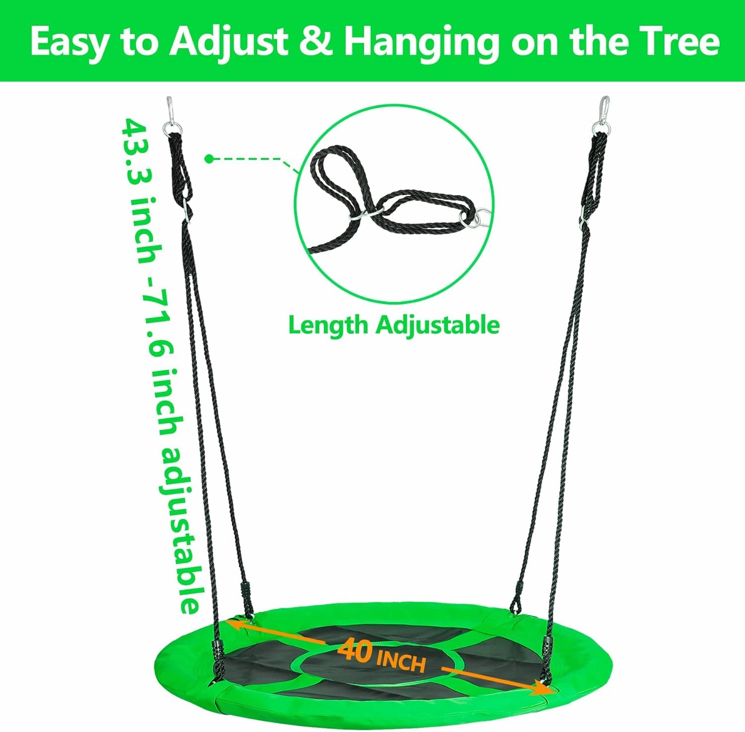 SUPER DEAL 40 Inch Green Saucer Tree Swing Set for Kids Adults 800lb Weight Capacity Waterproof Flying Swing Seat Textilene Fabric with Adjustable Hanging Ropes for Outdoor Playground, Backyard