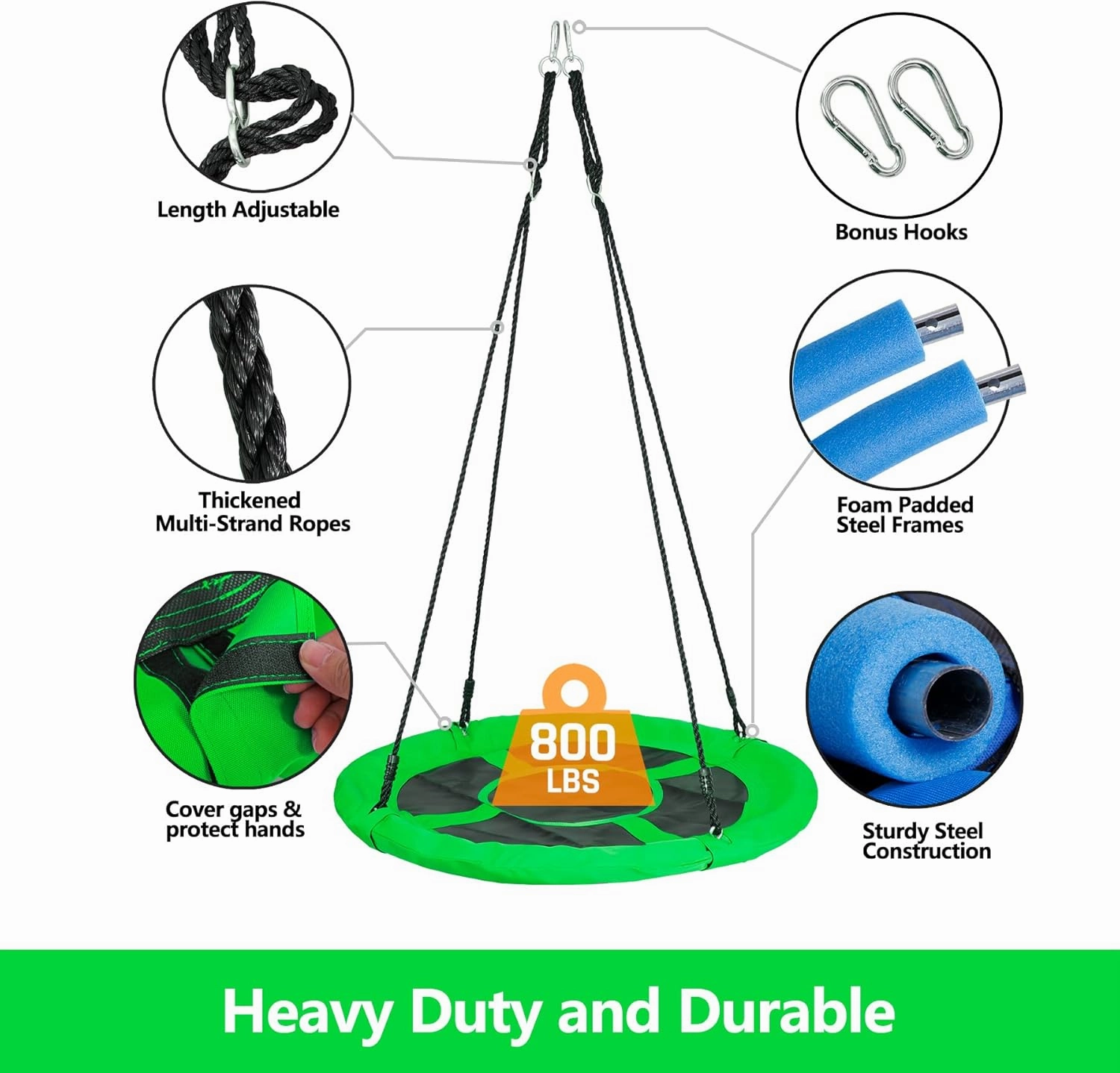 SUPER DEAL 40 Inch Green Saucer Tree Swing Set for Kids Adults 800lb Weight Capacity Waterproof Flying Swing Seat Textilene Fabric with Adjustable Hanging Ropes for Outdoor Playground, Backyard