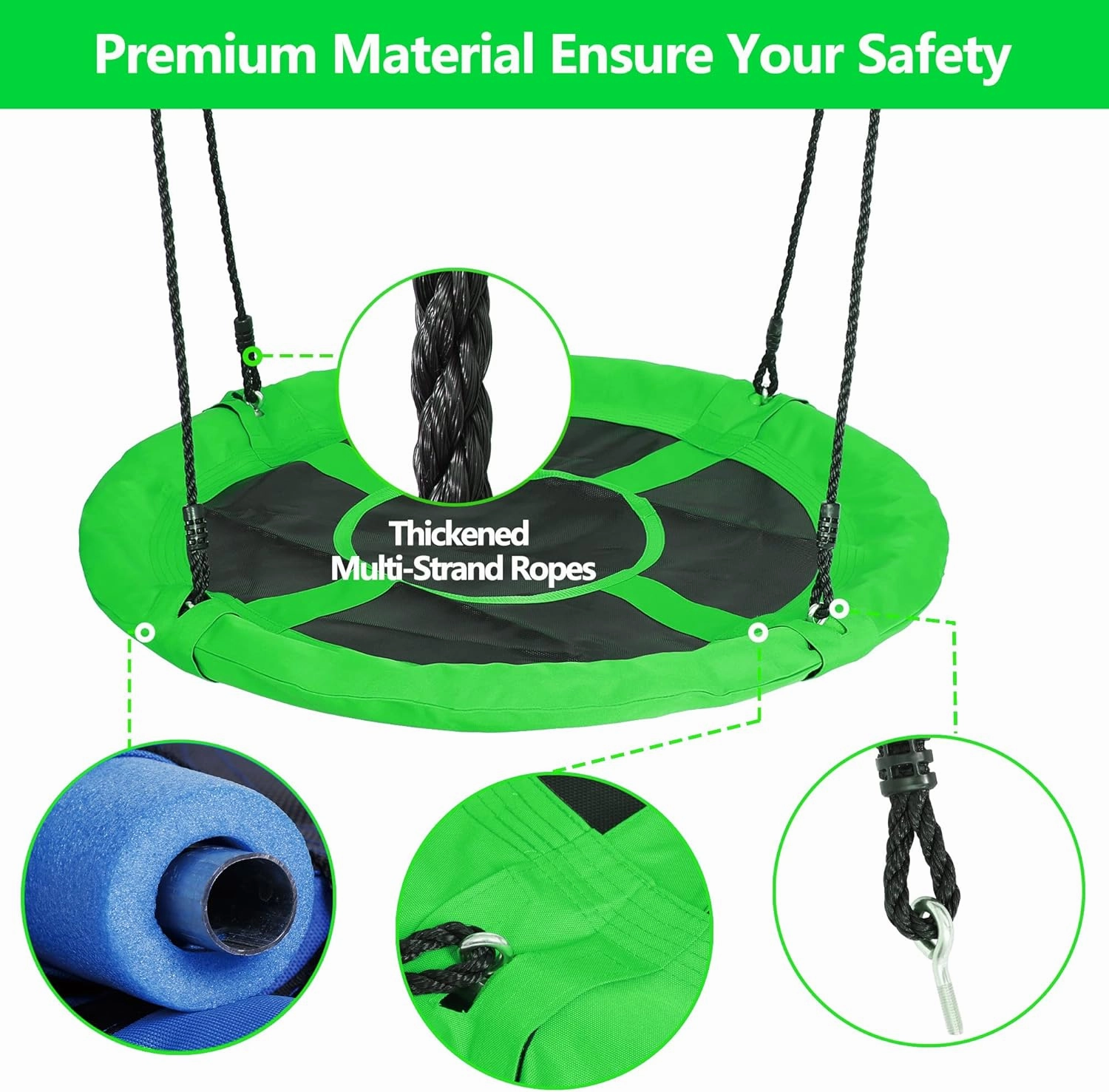 SUPER DEAL 40 Inch Green Saucer Tree Swing Set for Kids Adults 800lb Weight Capacity Waterproof Flying Swing Seat Textilene Fabric with Adjustable Hanging Ropes for Outdoor Playground, Backyard