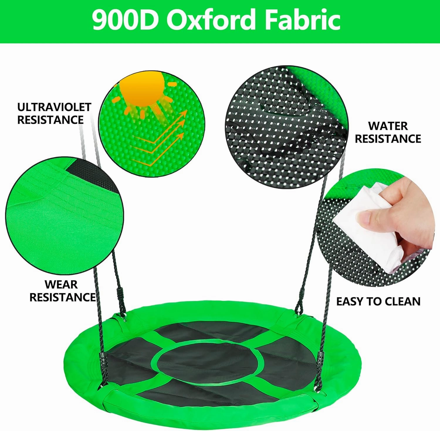 SUPER DEAL 40 Inch Green Saucer Tree Swing Set for Kids Adults 800lb Weight Capacity Waterproof Flying Swing Seat Textilene Fabric with Adjustable Hanging Ropes for Outdoor Playground, Backyard