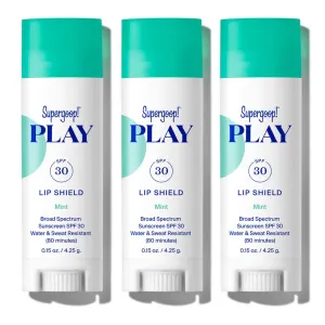 Supergoop! PLAY Lip Shield SPF 30 with Mint - 3 Pack - Hydrating, SPF Lip Balm - Moisturizing Lip Treatment For Dry Cracked Lips - Clean Ingredients & Broad Spectrum UV Protection
