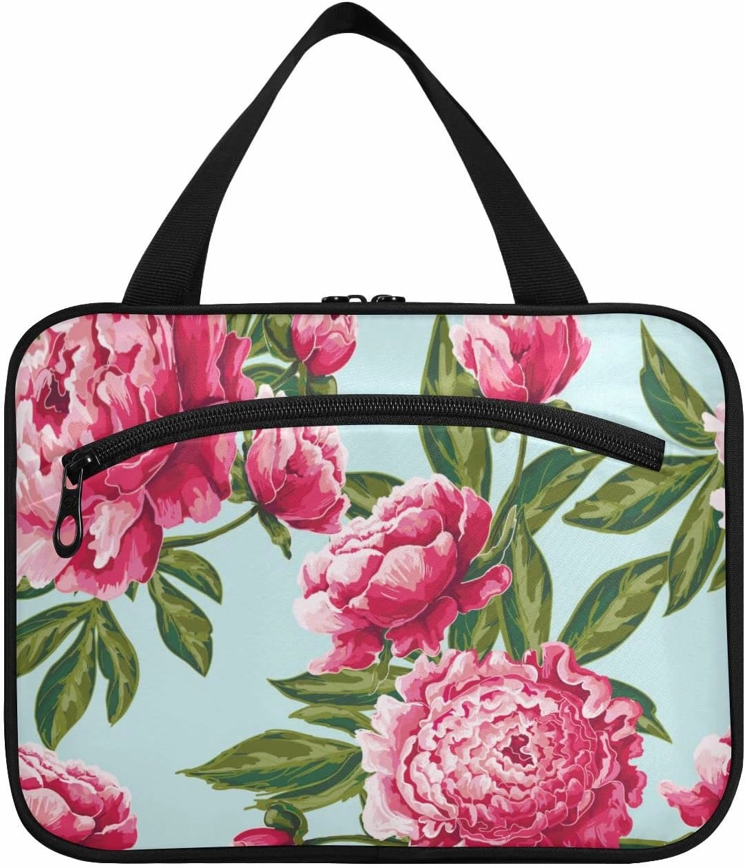 susiyo Travel Toiletry Bag with Hanging Hook Large Capacity Cosmetic Bag Multifunction Makeup Pouch Organizer for Women Girls Men-Bright Pink Peony,Large
