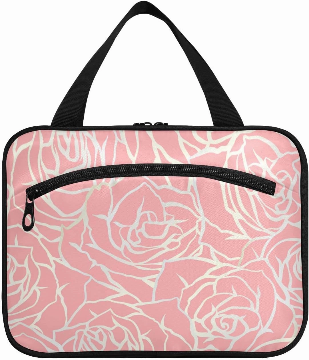 susiyo Travel Toiletry Bag with Hanging Hook Large Capacity Cosmetic Bag Multifunction Makeup Pouch Organizer for Women Girls Men-Pink Bright Line Roses,Large