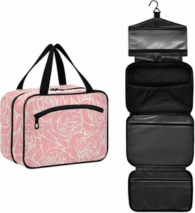 susiyo Travel Toiletry Bag with Hanging Hook Large Capacity Cosmetic Bag Multifunction Makeup Pouch Organizer for Women Girls Men-Pink Bright Line Roses,Large