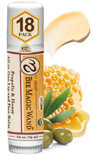 Sweet Bee Naturals Magic Wand - Certified Organic Lip and Face Moisturizing Wand - Natural Chapstick and Balm Stick for Dry Skin and Lips, Non Petroleum Jelly for All Ages and Skin Types, Pack of 18