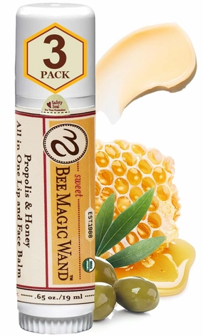 Sweet Bee Naturals Magic Wand - Certified Organic Lip and Face Moisturizing Wand - Natural Chapstick and Balm Stick for Dry Skin and Lips, Non Petroleum Jelly for All Ages and Skin Types, Pack of 3
