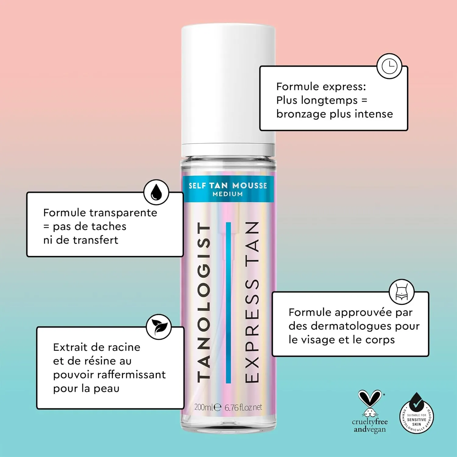 Tanologist Extra Dark Self Tan Mousse, Clear Self-Tanning Mousse, Streak-Free, Natural Glow, No Fake Tan Smell, Long Lasting, Clean Ingredients, 6.76 fl. oz/200 ml Bottle