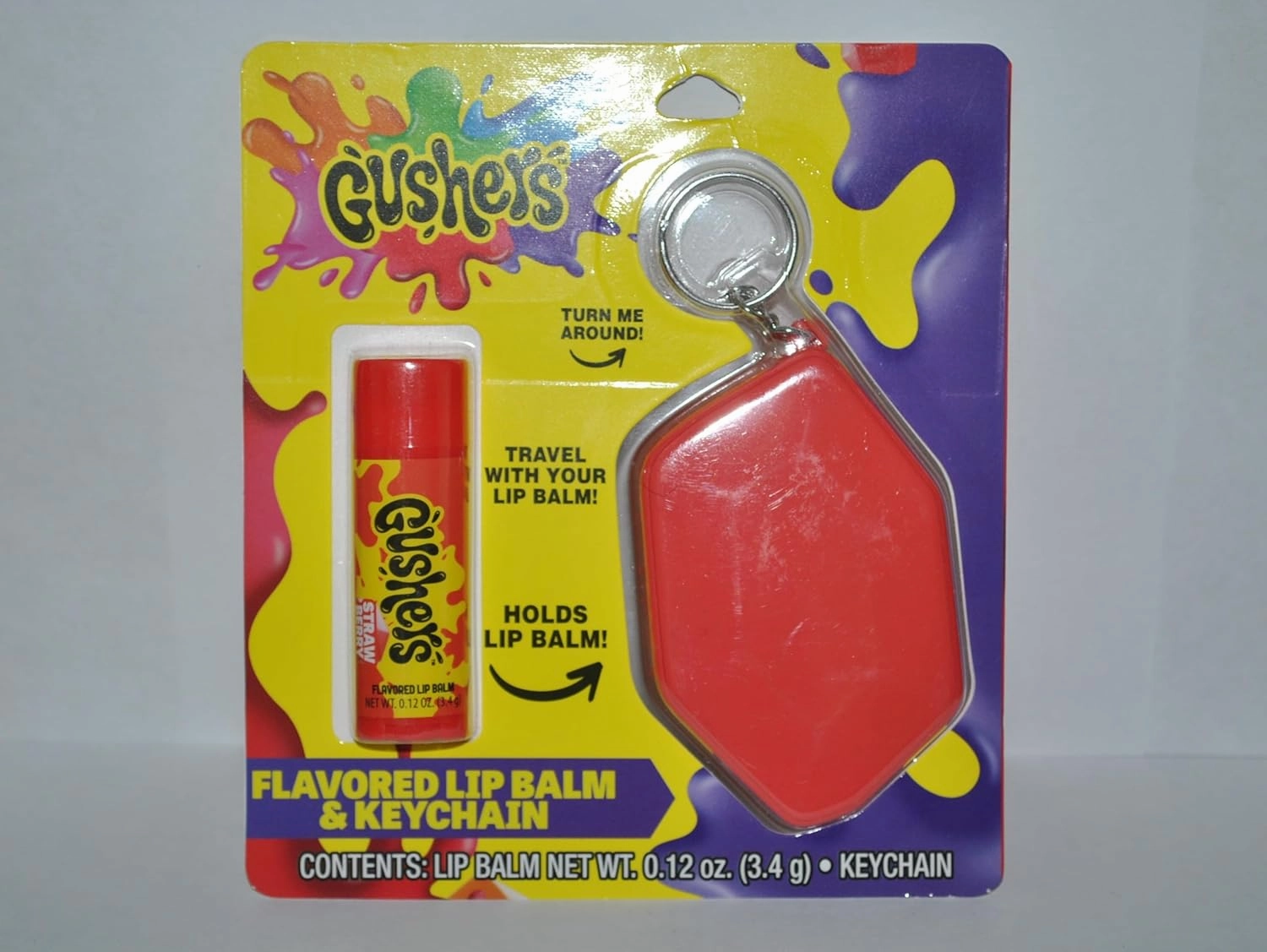 Taste Beauty Gushers Strawberry Flavored Lip Balm & Keychain, 0.12 oz (Pack of 1), Moisturizing, Protective
