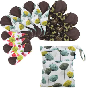Teamoy 10pcs Cloth Panty Liners, Reusable Sanitary Pads with Wet bag, Washable Cloth Menstrual Pads with Charcoal Absorbency Layers (Country Style, 3pcs×7.9'' 4pcs×10'' 3pcs×11.6''), 11 Piece Set