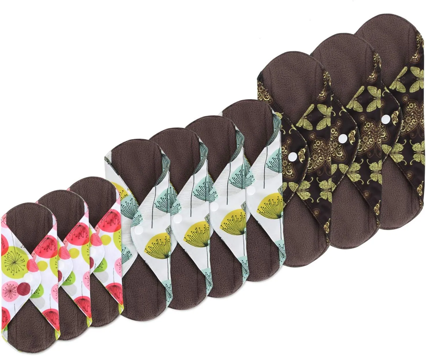 Teamoy 10pcs Cloth Panty Liners, Reusable Sanitary Pads with Wet bag, Washable Cloth Menstrual Pads with Charcoal Absorbency Layers (Country Style, 3pcs×7.9'' 4pcs×10'' 3pcs×11.6''), 11 Piece Set