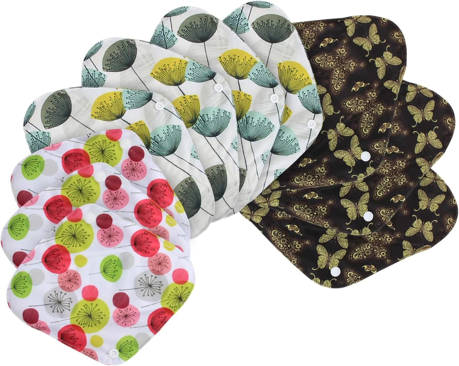 Teamoy 10pcs Cloth Panty Liners, Reusable Sanitary Pads with Wet bag, Washable Cloth Menstrual Pads with Charcoal Absorbency Layers (Country Style, 3pcs×7.9'' 4pcs×10'' 3pcs×11.6''), 11 Piece Set