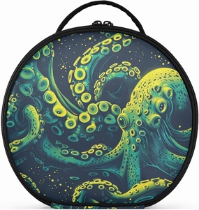 Texture animal sea Neon Green Cosmetics Bag Vertical Free-Standing Portable Large Make Up Bag with adjustable dividers 11 IN