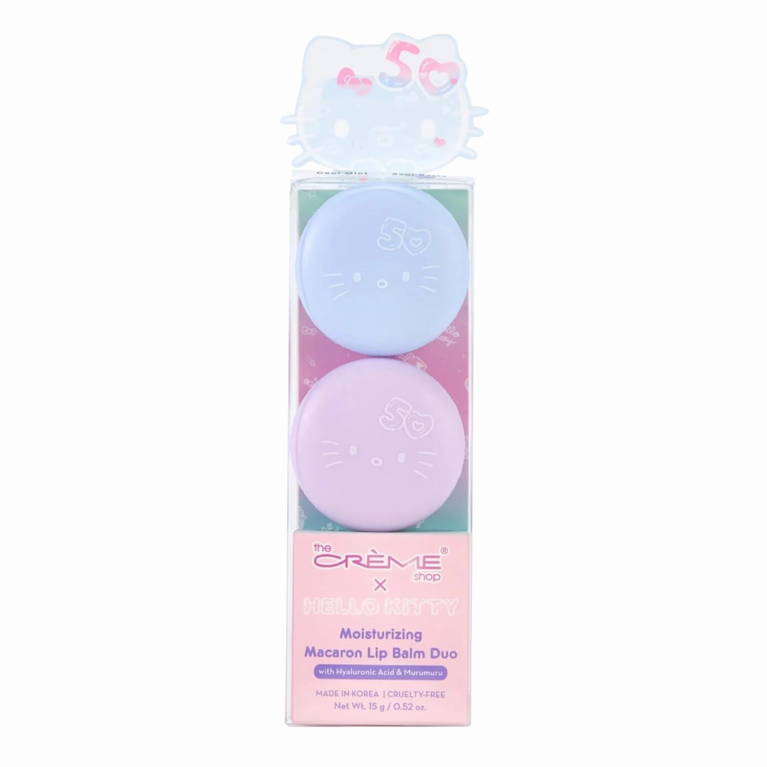 The Crème Shop x Hello Kitty Plumping Moisturizing Macaron Lip Balm, Hydrating Korean Lip Balm, 50th Year Anniversary Limited Edition Duo Lip Moisturizer in Cool Mint & Acai Berry, Korean Skin Care