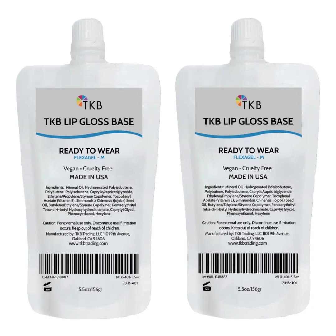 TKB Lip Gloss Base (Flexagel M) | Ready-to-Wear| Moisturizing, High Shine, Crystal Clear, Vegan and Cruelty free| Made in USA. (11 oz (2 of 5.5 oz bag))