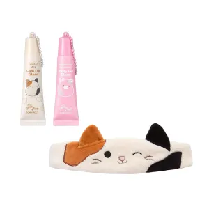 TONYMOLY x Squishmallows Patty Keychain Strawberry Shortcake Lip Gloss - Sheer Pigmented Glossy Lip Stain   Cam Frosted Milk Lip Gloss, Cam the Cat Plush Headband for Skincare and Makeup, Washing Face