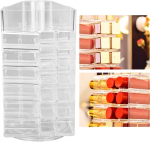 Topyond Cosmetic Lipstick Tower 360 Rotating 53 Slots Clear Acrylic Lip Gloss Storage Organizer for Vanity Makeup Holder