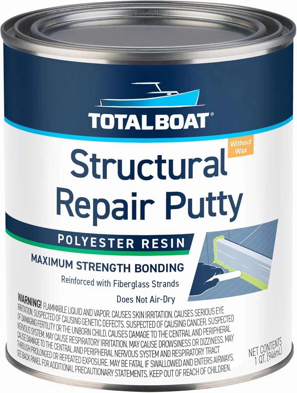TotalBoat Polyester Structural Repair Putty - Marine Grade Long Strand Fiber Fiberglass Reinforced Filler for Boat and Automotive Repair