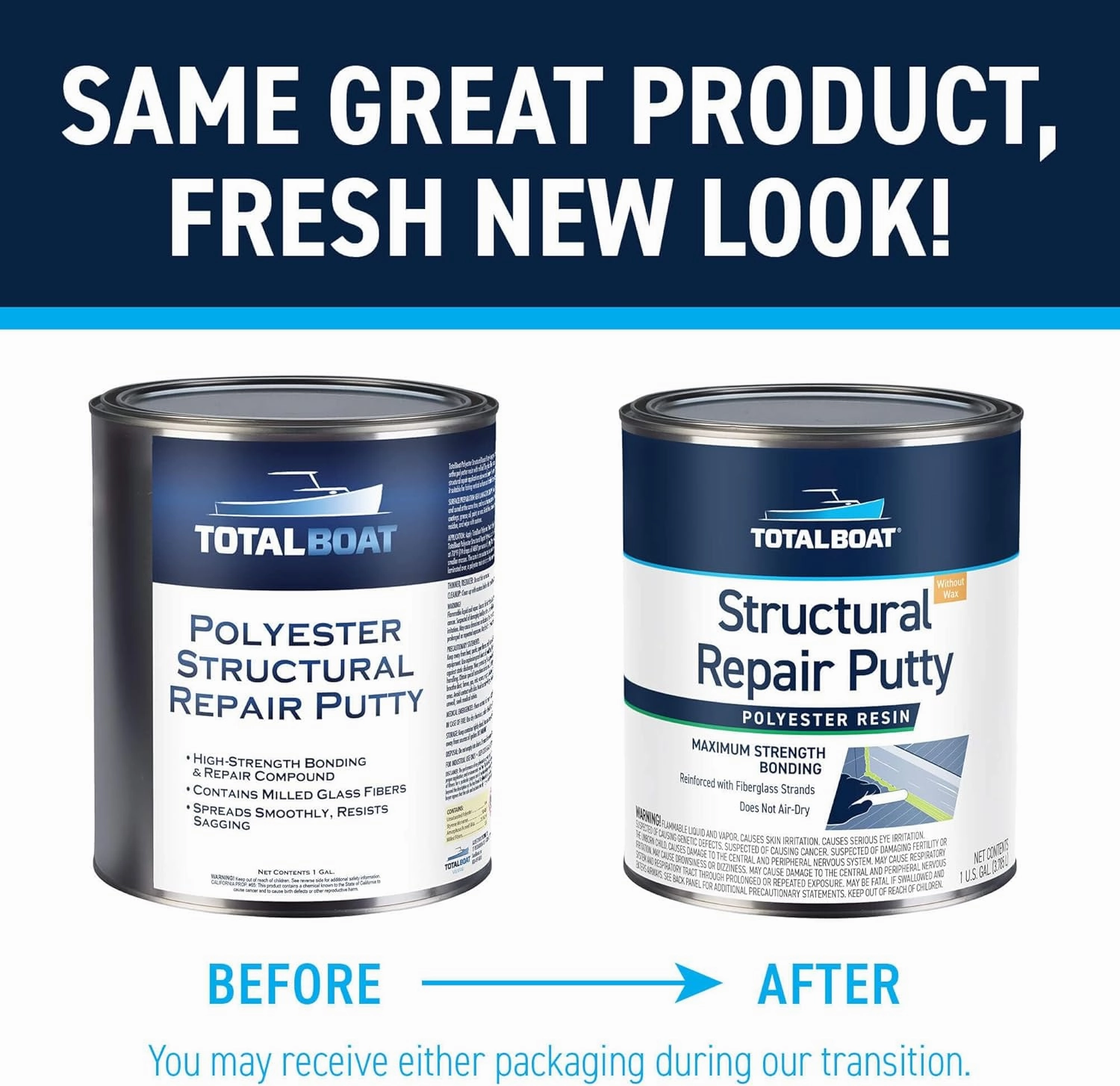 TotalBoat Polyester Structural Repair Putty - Marine Grade Long Strand Fiber Fiberglass Reinforced Filler for Boat and Automotive Repair