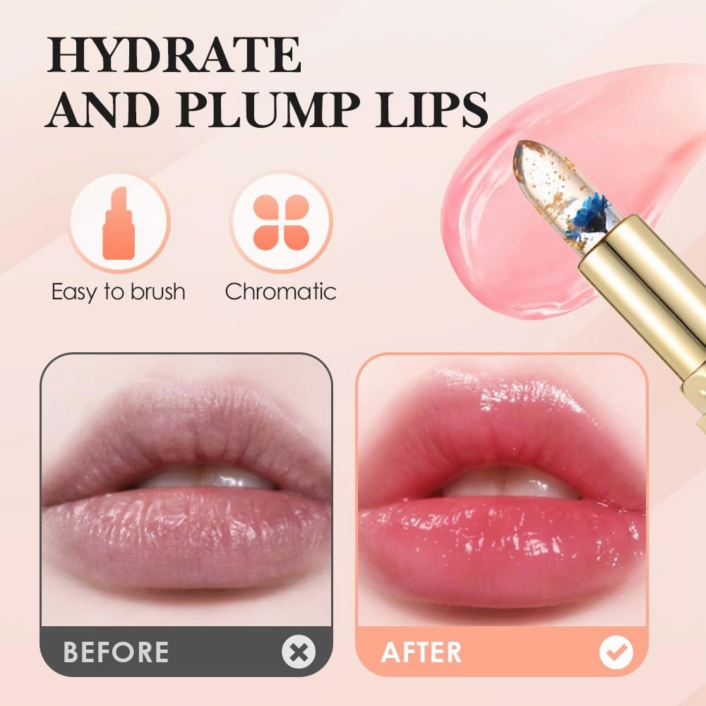Transferproof Color Changing Lipstick for Women, Gold Crystal Ph Lipstick Color Changing, Clear Lipsticks, Long Lasting 24 Hours Moisturizing Glossy Shine Lip Gloss (2PC Mix)